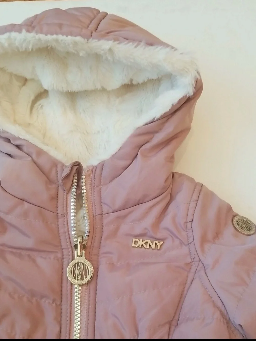 DKNY Girls' Dusty Pink Hooded Puffer Jacket